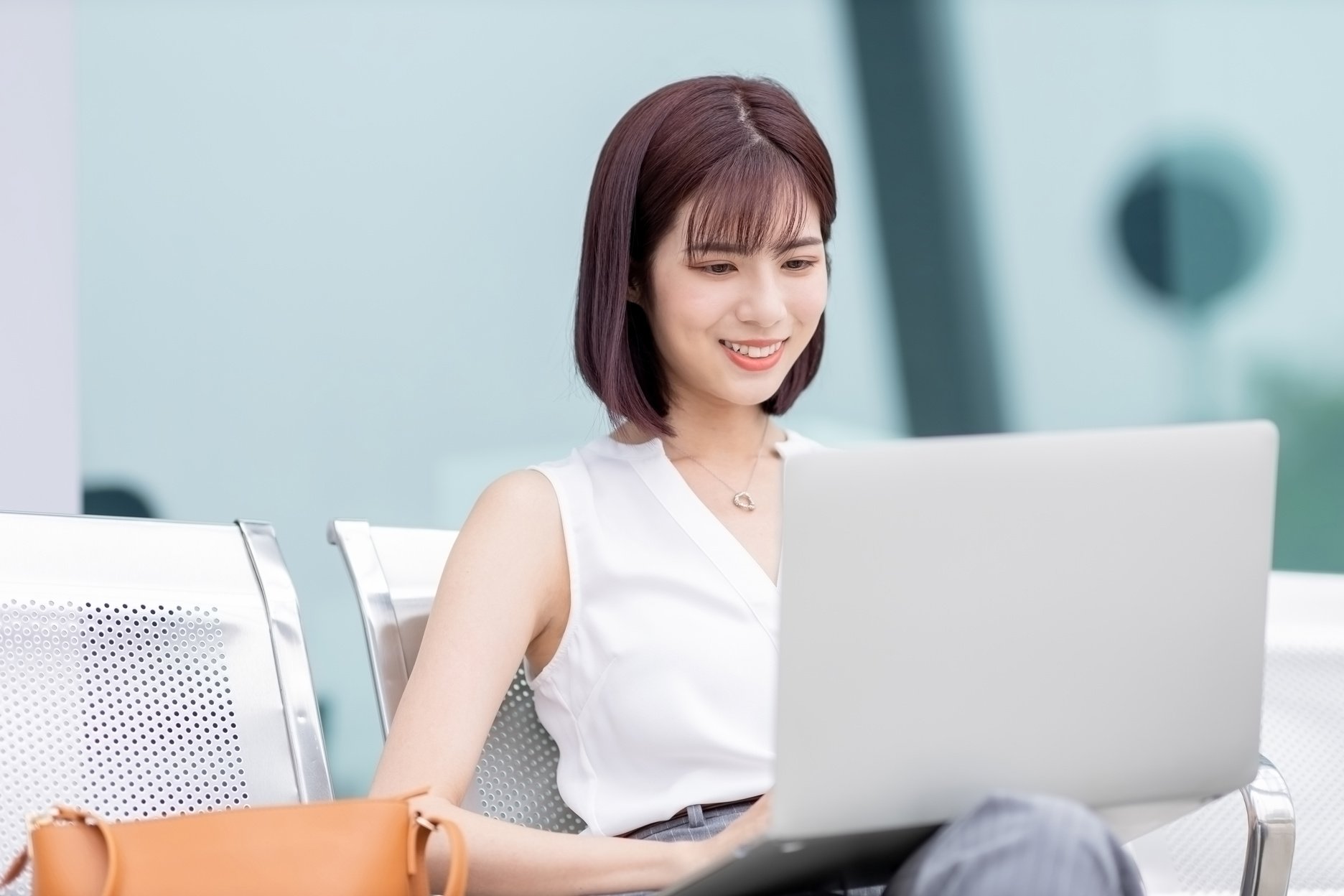 Asian Young Woman Use Laptop